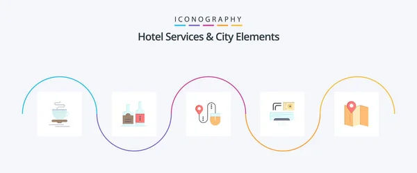 Hotel Services City Elements Flat Icon Pack Including Map Room — стоковый вектор
