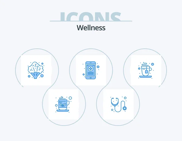Wellness Blue Icon Pack Icon Design Hot Broccoli Phone Medical — стоковый вектор