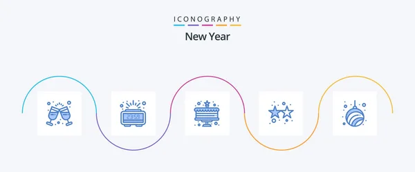 New Year Blue Icon Pack Including Home Ball Cake Stars — Vettoriale Stock