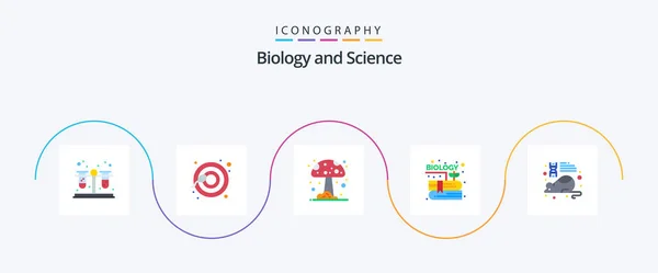 Biology Flat Icon Pack Including Mouse Nature Laboratory Knowledge — Stock Vector