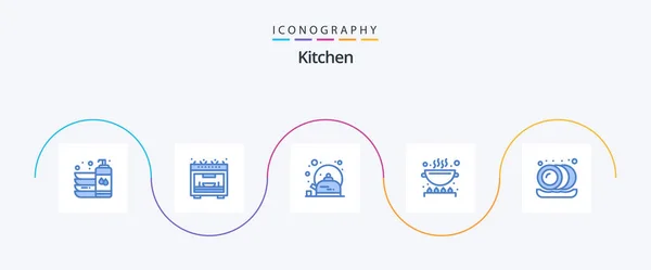Kitchen Blue Icon Pack Including Plate Pan Breakfast Kitchen Cook — Stockový vektor