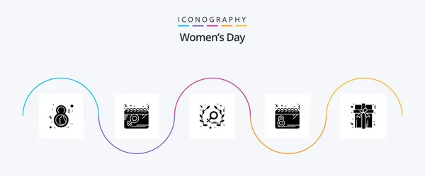 Womens Day Glyph Icon Pack Including Date Plan Women Day — стоковый вектор