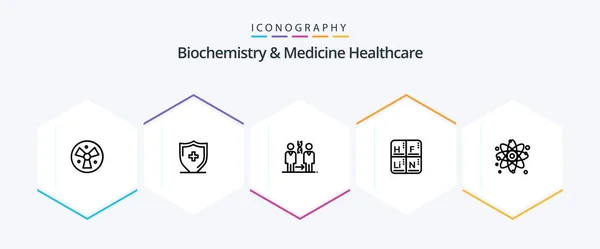 Biochemistry Medicine Healthcare Line Icon Pack Including Atom Elements Dna — ストックベクタ