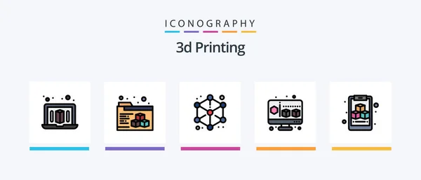 Printing Line Filled Icon Pack Including Printing Direct Cube Cube — Stockvektor