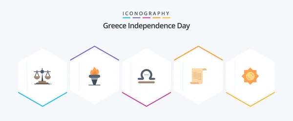 Greece Independence Day Flat Icon Pack Including Greece Sun Astrology — Vetor de Stock