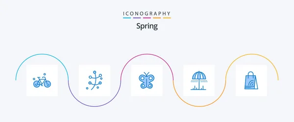 Spring Blue Icon Pack Including Handbag Spring Butterfly Weather Rain — Archivo Imágenes Vectoriales