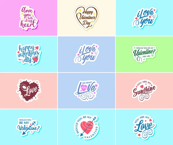 Celebrating Power Love Valentine Day Beautiful Design Stickers — Stockvector