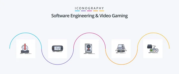 Software Engineering Video Gaming Line Filled Flat Icon Pack Including — Archivo Imágenes Vectoriales