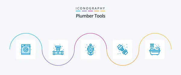 Plumber Blue Icon Pack Including Bathroom Plumber City Mechanical Fire — Stockvector