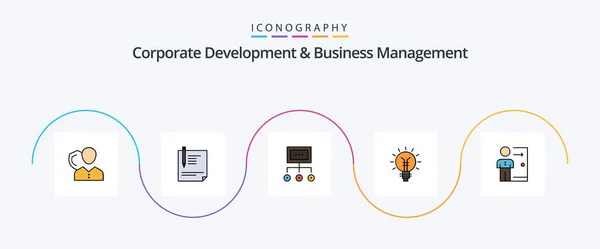 Corporate Development Business Management Line Filled Flat Icon Pack Including — стоковый вектор