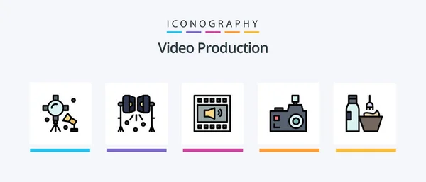 Video Production Line Filled Icon Pack Including Theater Tickets Movie — 图库矢量图片