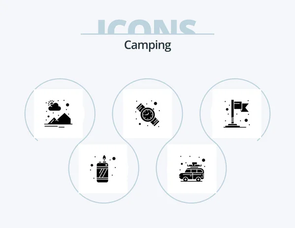 Camping Glyph Icon Pack Icon Design Location Mountain Flag Time — Stock vektor