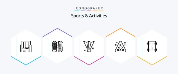 Sports Activities Line Icon Pack Including Rack Billiards Cricket Equipment — Stockvektor