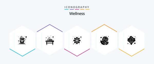 Wellness Glyph Icon Pack Including Healthcare Leaf Beauty Yin Symbol — Vetor de Stock