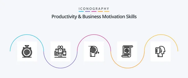 Productivity Business Motivation Skills Line Icon Pack Including World Objectives — Vector de stock