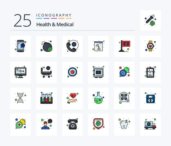 Health And Medical 25 Line Filled icon pack including healthcare. medical. medical assistance. flag. xray