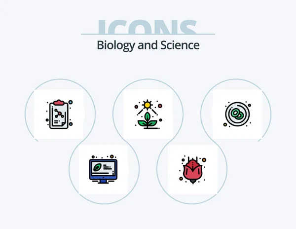 Biology Line Filled Icon Pack Icon Design Molecule Lesson Tube — Vector de stock