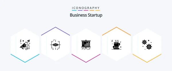 Business Startup Glyph Icon Pack Including Tea Projector Future Graph — Vetor de Stock