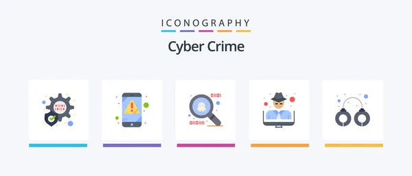 Cyber Crime Flat Icon Pack Including Arrest Hacker Police Criminal — Stock Vector