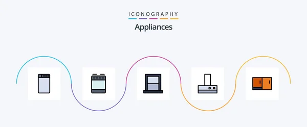 Appliances Line Filled Flat Icon Pack Including Home Appliances Desk — Stock Vector