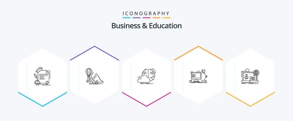 Business Education Line Icon Pack Including Office Workplace Camping Inspiration — Stockvector
