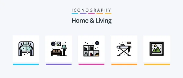 Home Living Line Filled Icon Pack Including Shelf Home Living — Stock Vector