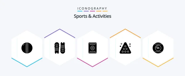 Sports Activities Glyph Icon Pack Including Rack Billiards Cricket Equipment — Stock Vector
