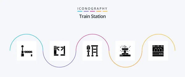 Train Station Glyph Icon Pack Including Train Door Bus Park — 图库矢量图片