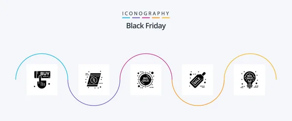Black Friday Glyph Icon Pack Incluyendo Recoger Venta Entradas Objetivo — Vector de stock