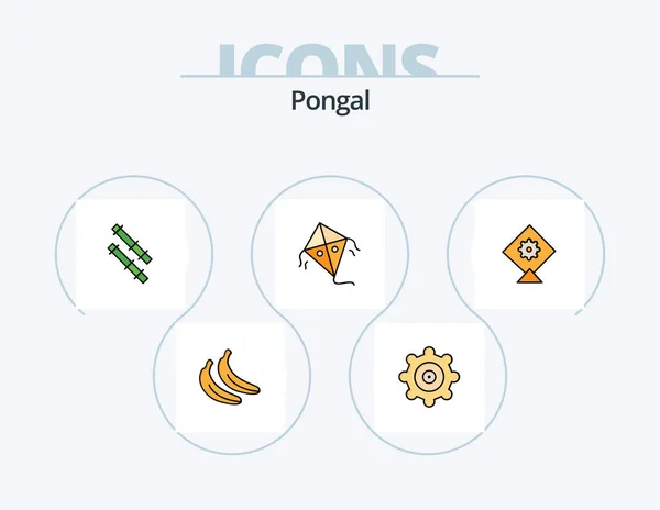Pongal Line Filled Icon Pack Icon Design Skull Bull Pongal — Vector de stock