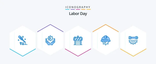 Labor Day Blue Icon Pack Including Wrench Wheel Labor Sign — Archivo Imágenes Vectoriales