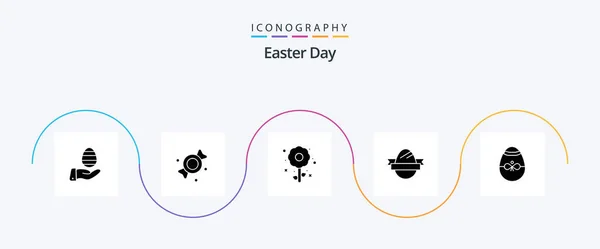 Easter Glyph Icon Pack Including Decoration Gift Plent Holidays Egg — Stok Vektör