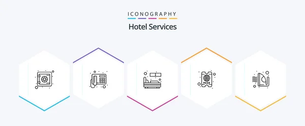Hotel Services Line Icon Pack Including Ironing Room Iron Pass — Stock vektor