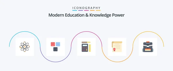Modern Education Knowledge Power Flat Icon Pack Including Bag Degrees — Archivo Imágenes Vectoriales