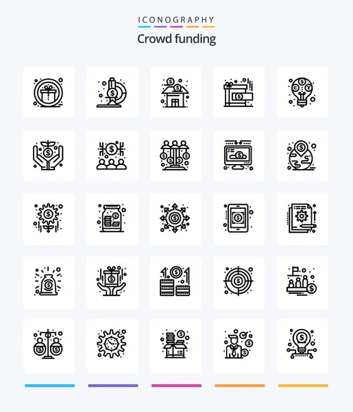 Creative Crowdfunding Outline Icon Pack Profit Reward Business Present Achievement — Stok Vektör