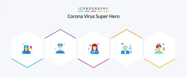 Corona Virus Super Hero Flat Icon Pack Including Female Scientist — Stockvector