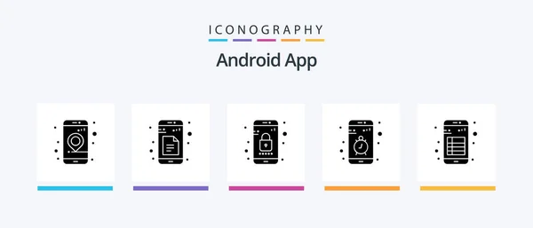 Android App Glyph Icon Pack Including App Smartphone App Mobile — Stockvector