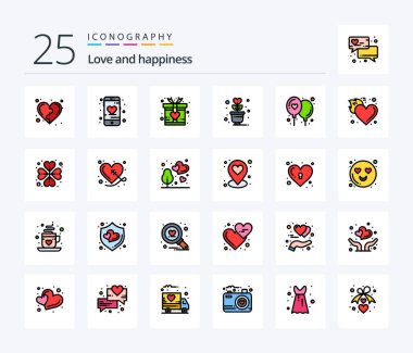 Love 25 Line Filled icon pack including balloon. romance. mobile. plant. lifestyle