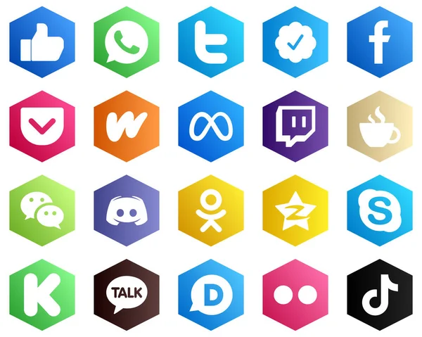 Minimalistic White Icons Caffeine Twitch Meta Icons Hexagon Flat Color — Stock Vector