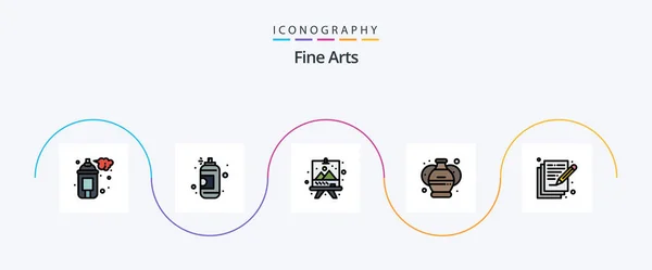 Fine Arts Line Filled Flat Icon Pack Including Write Pottery — Stock Vector