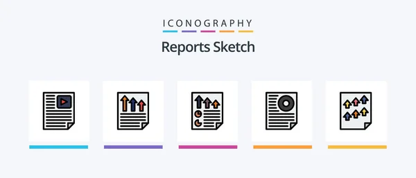 Reports Sketch Line Filled Icon Pack Including Page Data Playback — Image vectorielle