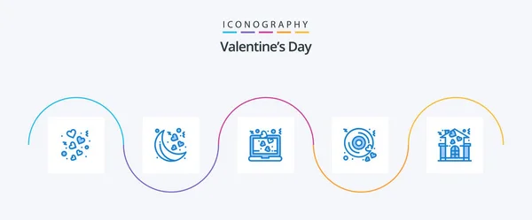 Valentines Day Blue Icon Pack Including Home Wedding Heart Love — 图库矢量图片