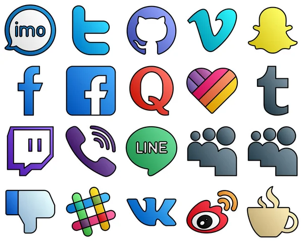 Filled Line Style Social Media Icon Package Twitch Likee Video — Stock Vector