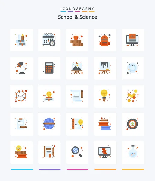 Creative School Science Flat Icon Pack Online Study Book Student — Stock vektor