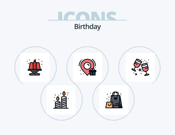 Birthday Line Filled Icon Pack Icon Design Party Cake Pizza — Vetor de Stock