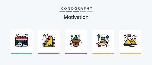 Motivation Line Filled Icon Pack Including Goal Sheet Darts Badge — Vettoriale Stock