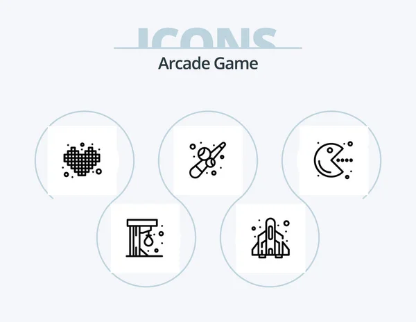 Arcade Line Icon Pack Icon Design Gift Games Arcade Dices — Stock vektor