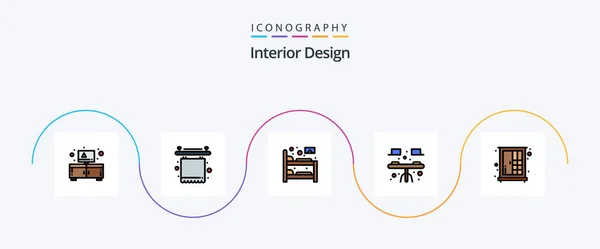 Дизайн Интерьера Линия Filled Flat Icon Pack Включая Мебель Стол — стоковый вектор