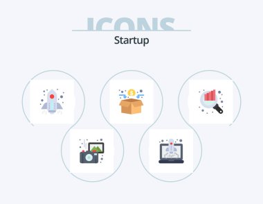 Startup Flat Icon Pack 5 Icon Design. chart. crowd funding. rocket. network. funding