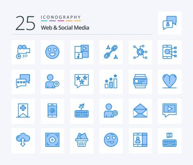 Web And Social Media 25 Blue Color icon pack including connect. worldwide. player. network. seo